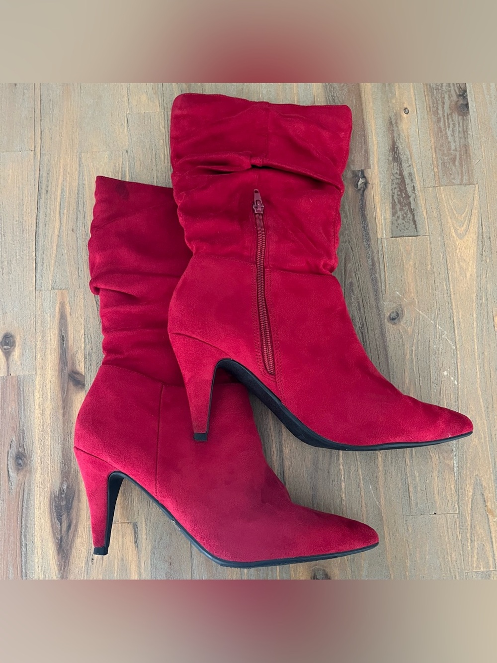 y2k Red Suede heeled boots